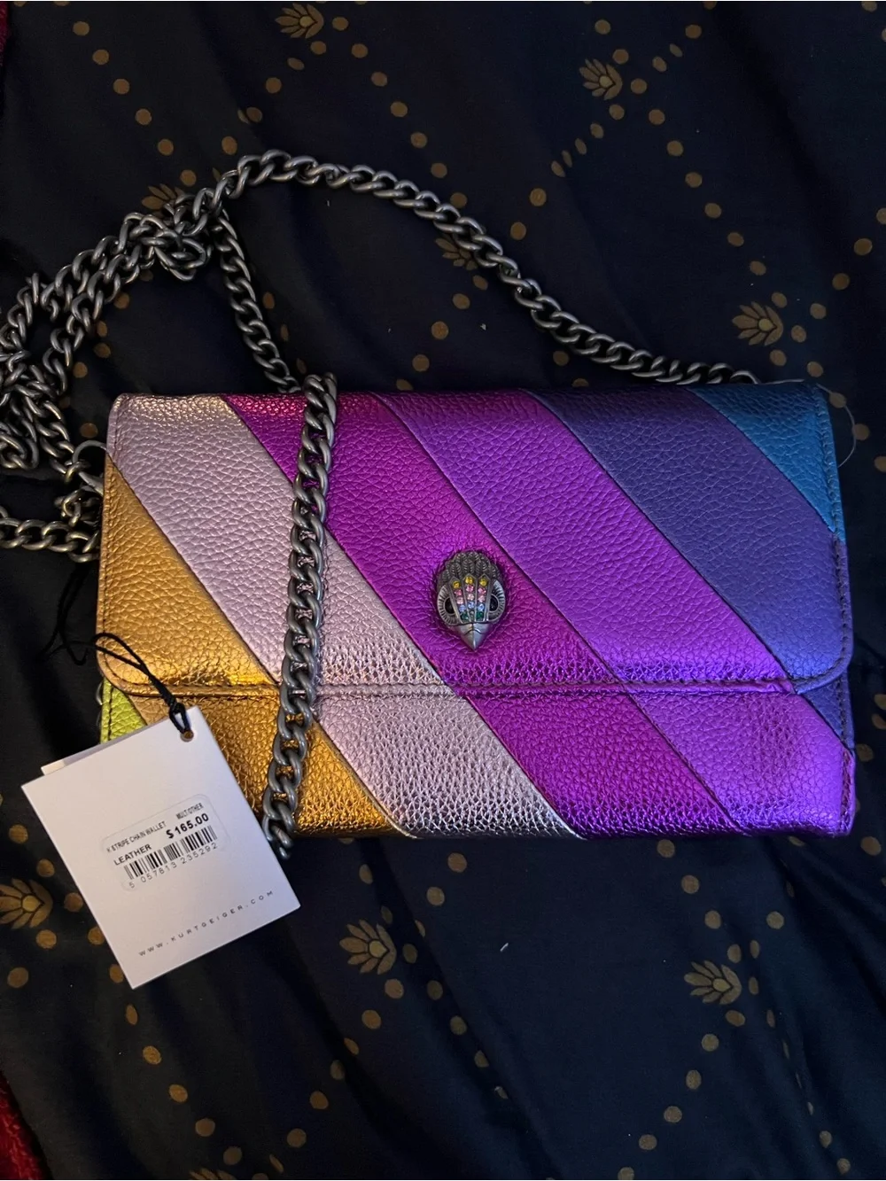 Kurt Geiger Multicolor Iridescent Diagonal Stripe Chain Crossbody
